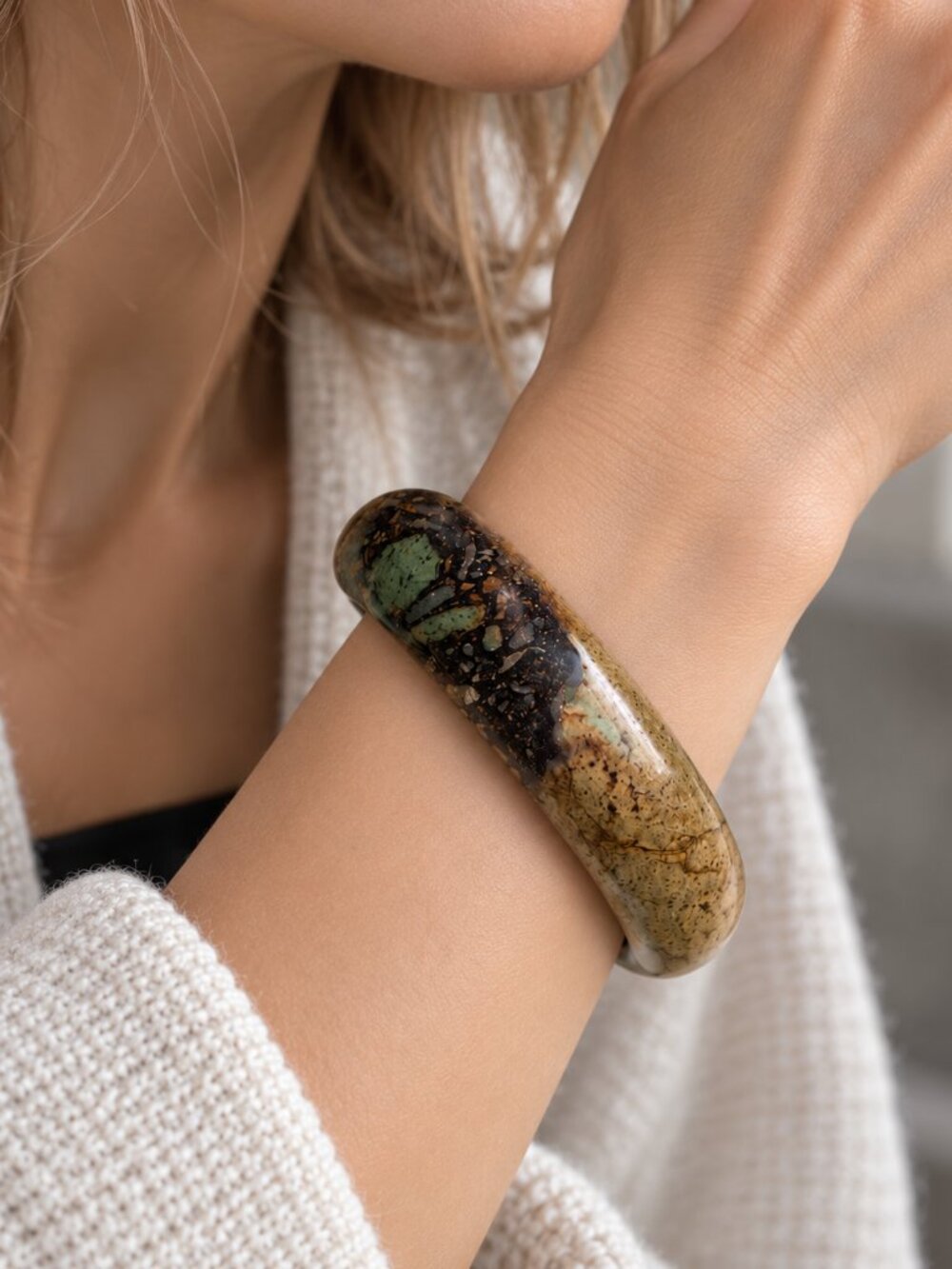 Turquoise Half Bangle Mixed Gemstone Bracelet